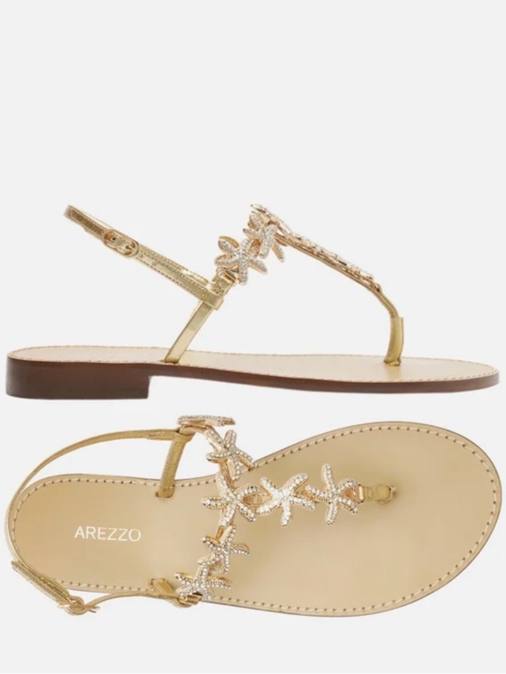 Arezzo Gold Starfish Embellished T-Strap Sandals
